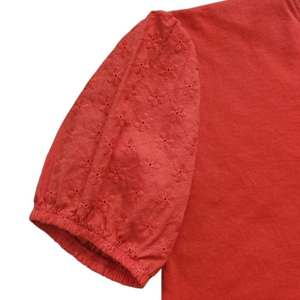 Carter's Kids Girls Orange Eyelet Puff Short Sleeve Crop Top Soft Cotton Size 12 - Picture 3 of 12